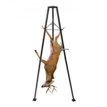 Tripod Deer Hoist, 500 lbs Load Capacity, Hunting Game Hoist Winch Lift with Gambrel & Manual Winch, Hunting Game Skinning and Cleaning Accessory for Cleaning, Skinning, and Moving, Black