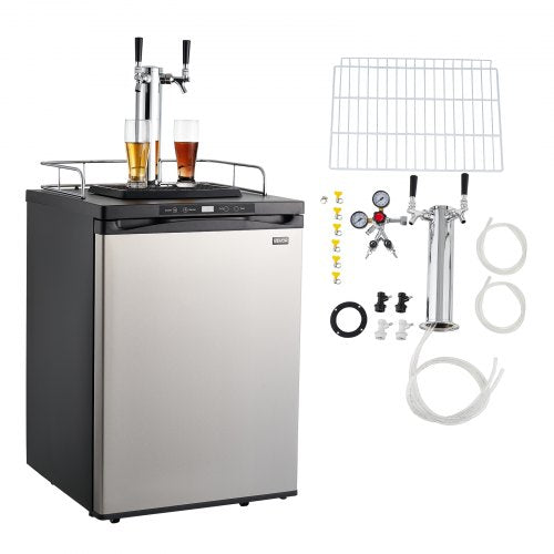 Beer Kegerator, Dual Tap Home Draft Beer Dispenser for Ball Lock, Full Size Keg Refrigerator with 5lbs CO2 Tank, Hold 2 Sixth / 2 Slim / 3 Ball lock keg, 162L