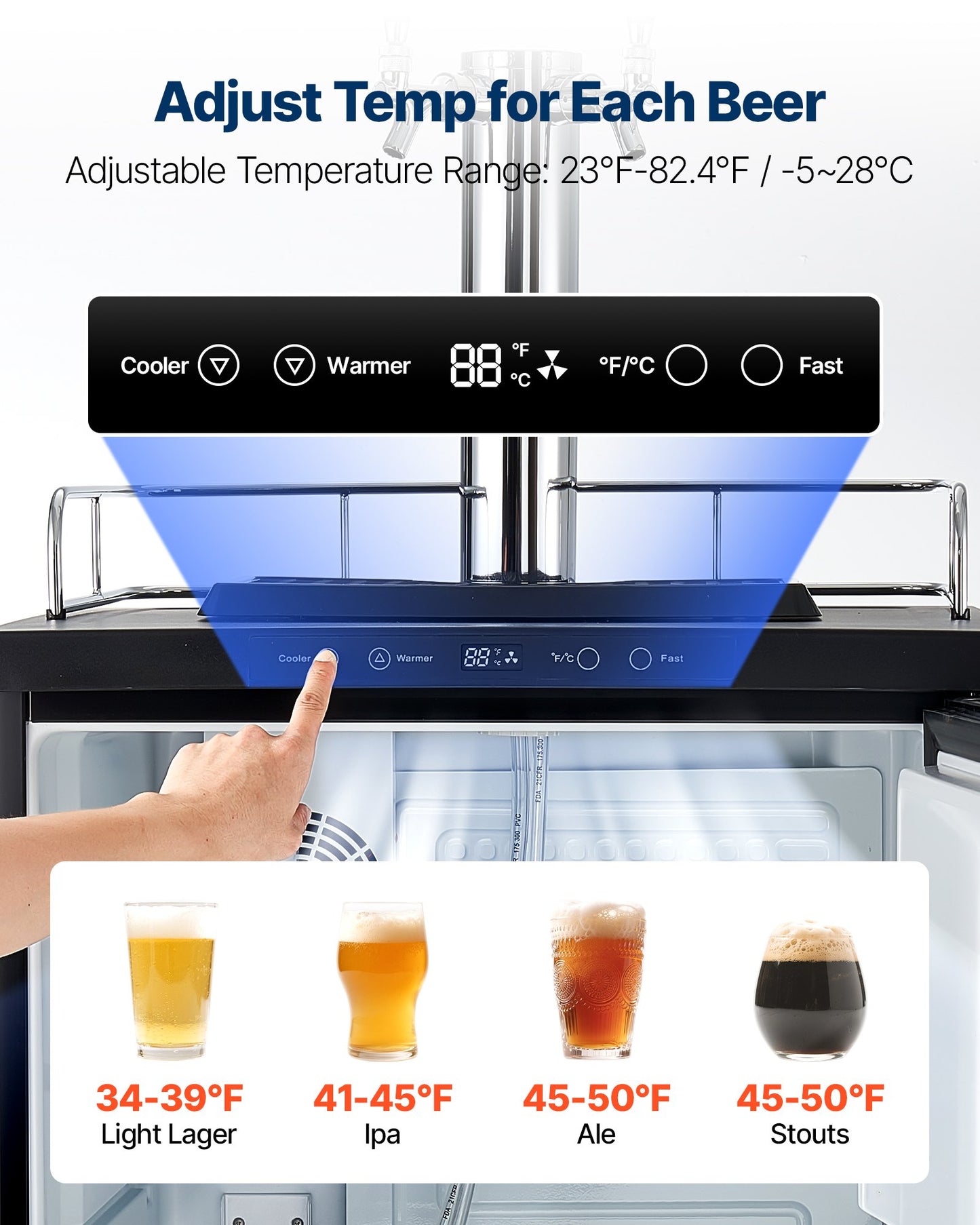Beer Kegerator, Dual Tap Home Draft Beer Dispenser for Ball Lock, Full Size Keg Refrigerator with 5lbs CO2 Tank, Hold 2 Sixth / 2 Slim / 3 Ball lock keg, 162L