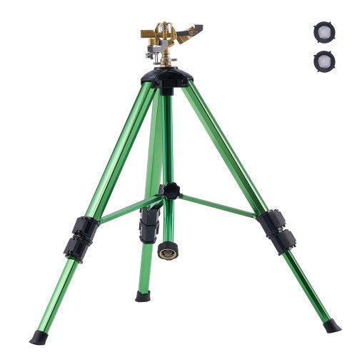 Impact Sprinkler on Tripod Base, Heavy Duty Tripod Sprinklers with Brass Head & 3/4" Connector, 360 Degree Large Area Coverage Irrigation Sprinkler, Adjustable Heights Sprinkler for Yard Green