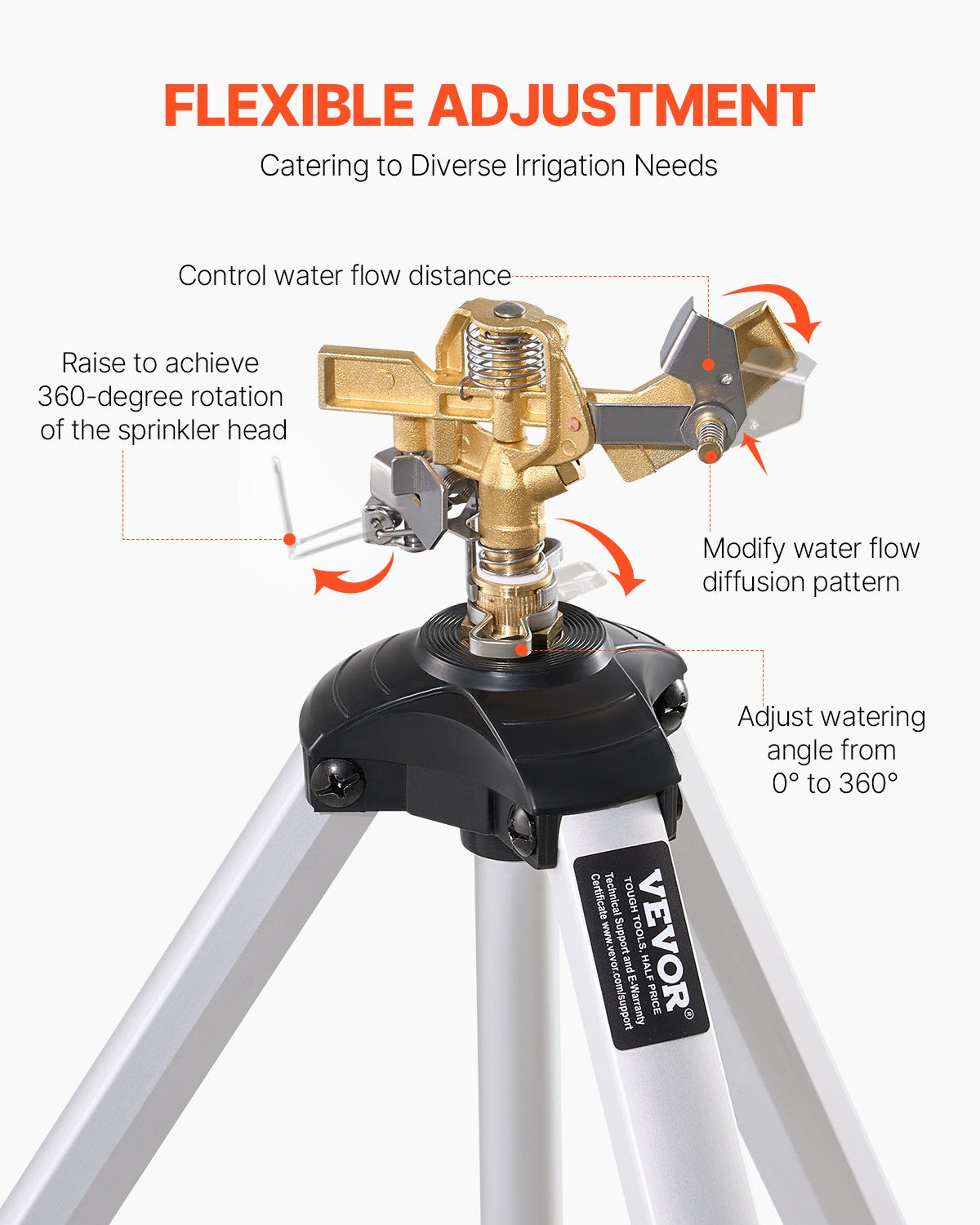 Impact Sprinkler on Tripod Base, Heavy Duty Tripod Sprinklers with Brass Head & 3/4" Connector, 360 Degree Large Area Coverage Irrigation Sprinkler, Adjustable Heights Sprinkler for Yard Gray