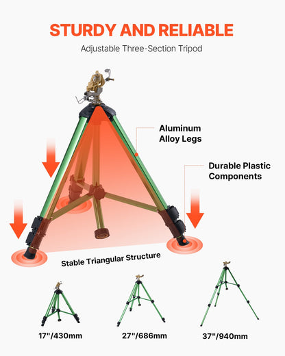 Impact Sprinkler on Tripod Base, 2 Packs, Heavy Duty Tripod Sprinklers with Brass Head & 3/4"NH Connector, 360 Degree Large Area Irrigation Sprinkler, Adjustable Heights Sprinkler for Yard