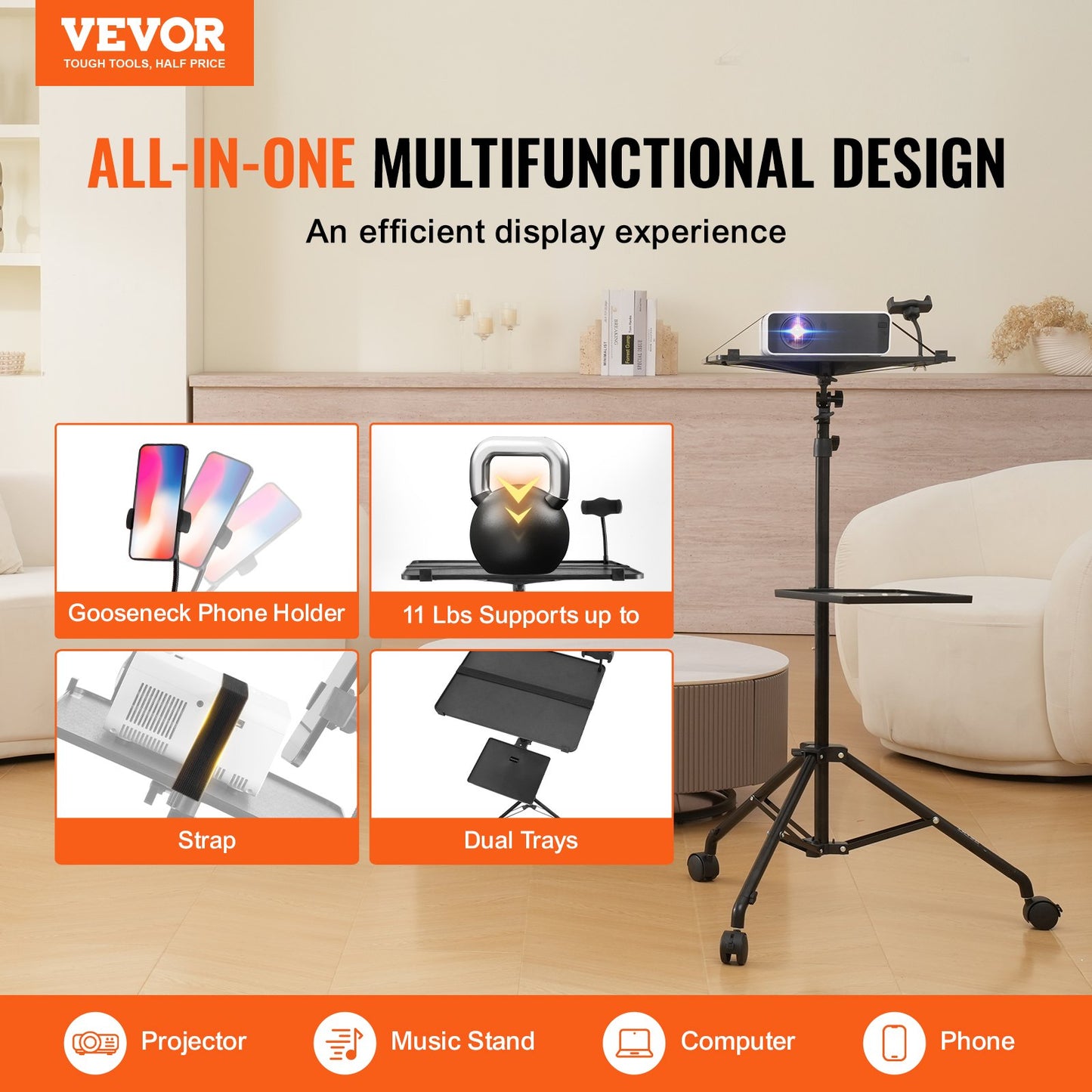 Projektorständer mit Rädern Tragbarer Ständer Standhöhe von 31,3 bis 67,3