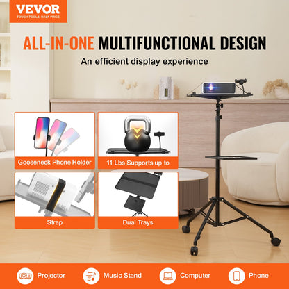 Projektorständer mit Rädern Tragbarer Ständer Standhöhe von 31,3 bis 67,3