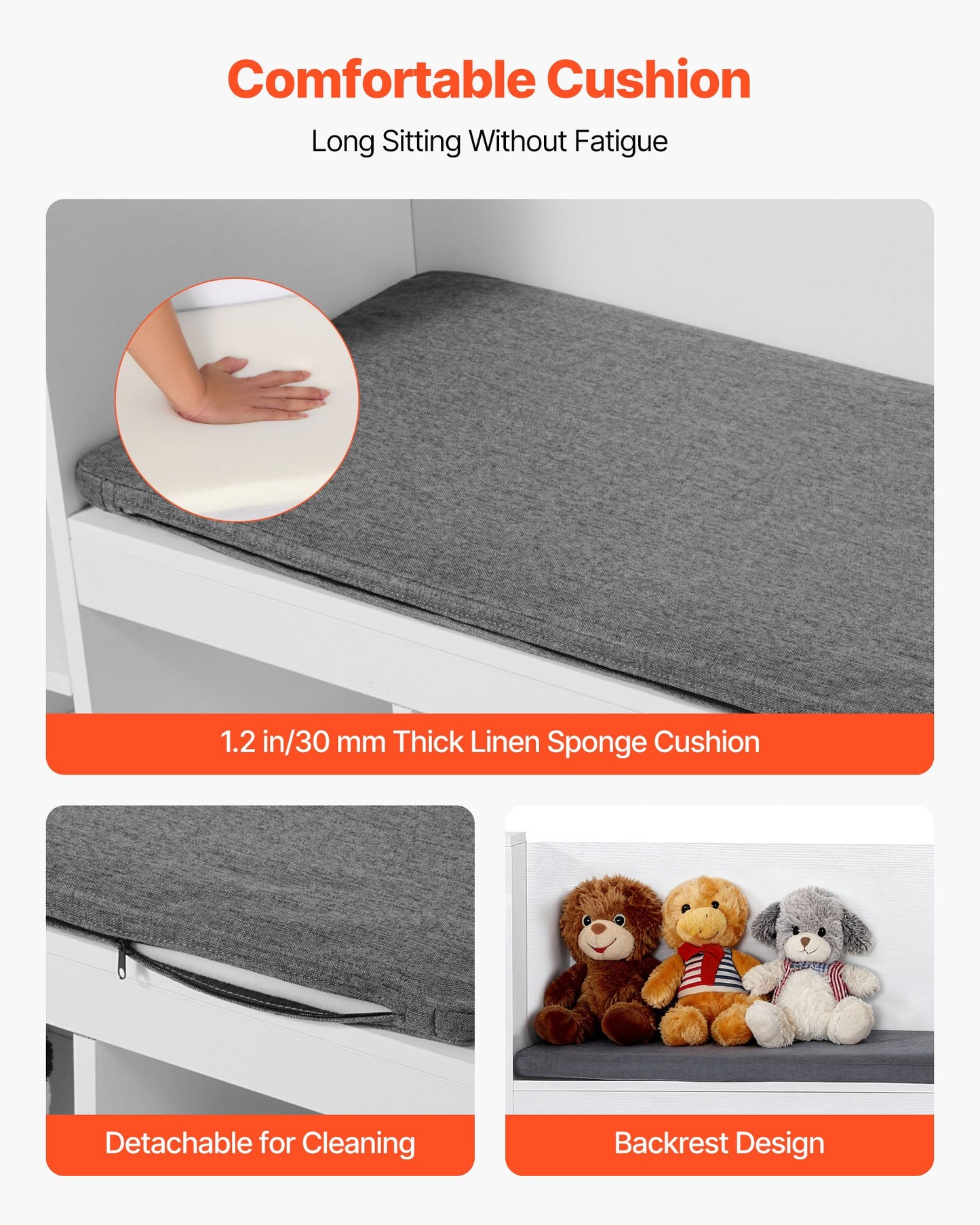 Kids Reading Nook, Wooden Storage Bench with Backrest, Kids Bookshelf & Toy Organizer, Large Toy Box Chest for Playroom, Living Room or Entryway, Easy Assembly, 66.9 x 15.8 x 31.5 in, White