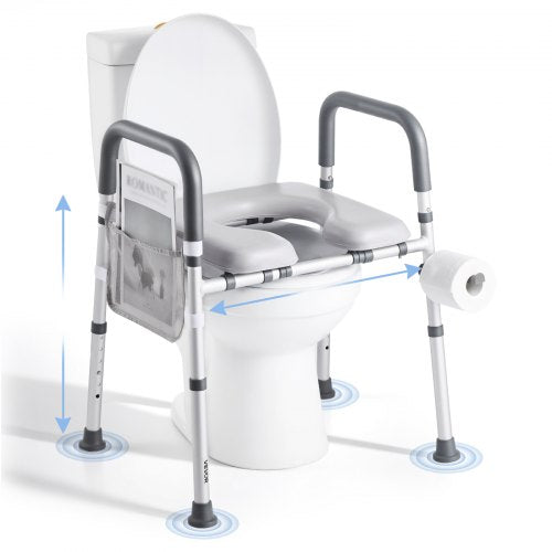 Raised Toilet Seat with Arms, 400 lbs Load Capacity, Adjustable Height and Width, Commode Cushion Padded Elevated Toilet Seat Riser with Handles for Seniors, Elderly, Handicap, Disabled, Adults