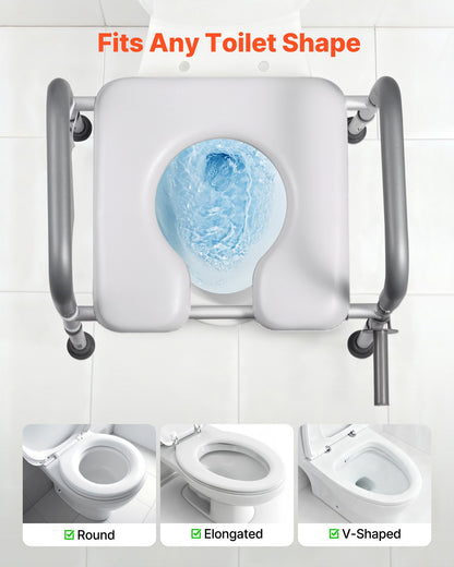 Raised Toilet Seat with Arms, 400 lbs Load Capacity, Adjustable Height and Width, Commode Cushion Padded Elevated Toilet Seat Riser with Handles for Seniors, Elderly, Handicap, Disabled, Adults