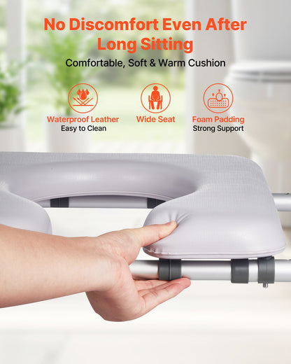 Raised Toilet Seat with Arms, 400 lbs Load Capacity, Adjustable Height and Width, Commode Cushion Padded Elevated Toilet Seat Riser with Handles for Seniors, Elderly, Handicap, Disabled, Adults
