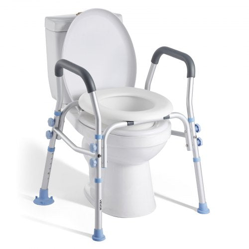 Raised Toilet Seat with Arms, 300 lbs Load Capacity, Adjustable Height, Widened Commode Elevated Toilet Seat Riser with Handles and Splash Guard for Seniors, Elderly, Handicap, Disabled, Adults