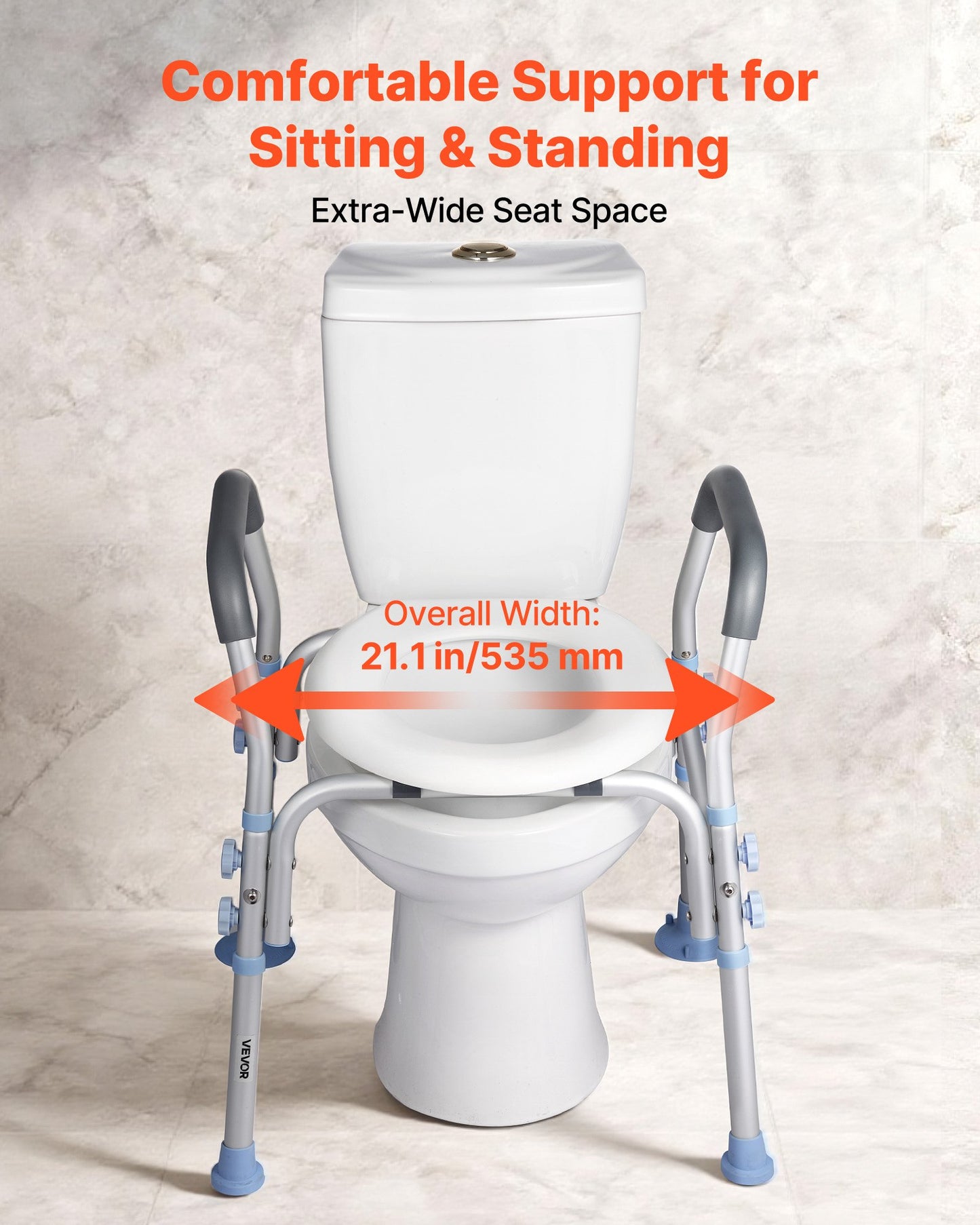 Raised Toilet Seat with Arms, 300 lbs Load Capacity, Adjustable Height, Widened Commode Elevated Toilet Seat Riser with Handles and Splash Guard for Seniors, Elderly, Handicap, Disabled, Adults