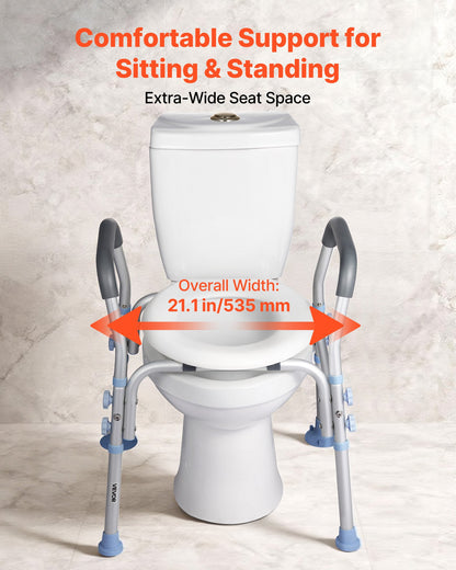 Raised Toilet Seat with Arms, 300 lbs Load Capacity, Adjustable Height, Widened Commode Elevated Toilet Seat Riser with Handles and Splash Guard for Seniors, Elderly, Handicap, Disabled, Adults