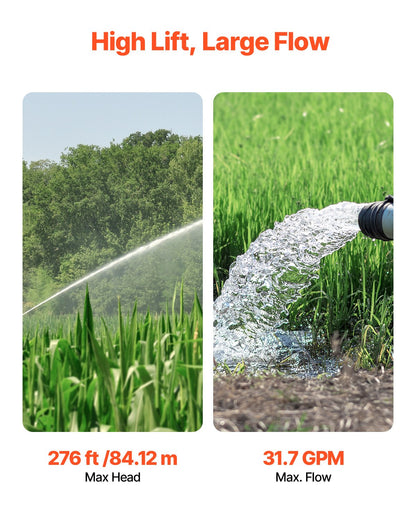 Deep Well Submersible Pump, 1.5 HP Output Power, 115V, 31.7 GPM Flow 276 ft Head, with 32.81 ft Cord, Stainless Steel Water Pump, for Industrial, Irrigation, and Home Use, IP68 Waterproof Grade