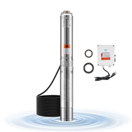 Deep Well Submersible Pump, 1 HP Output Power, 115V, 31.7 GPM Flow 207 ft Head, with 32.81 ft Cord External Control Box, Stainless Steel Water Pump, for Industrial Irrigation and Home Use, IP68