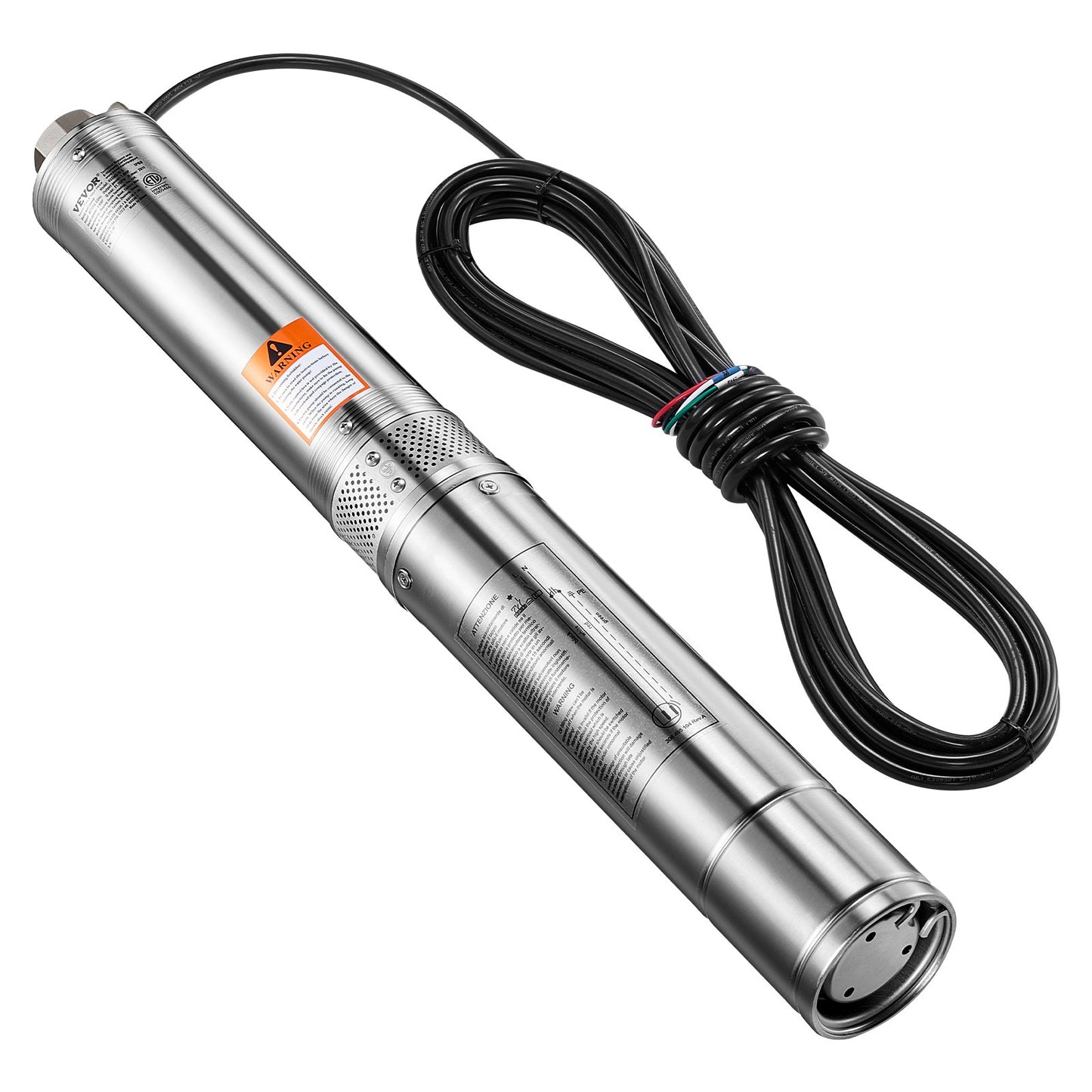 Deep Well Submersible Pump, 1 HP Output Power, 115V, 31.7 GPM Flow 207 ft Head, with 32.81 ft Cord External Control Box, Stainless Steel Water Pump, for Industrial Irrigation and Home Use, IP68