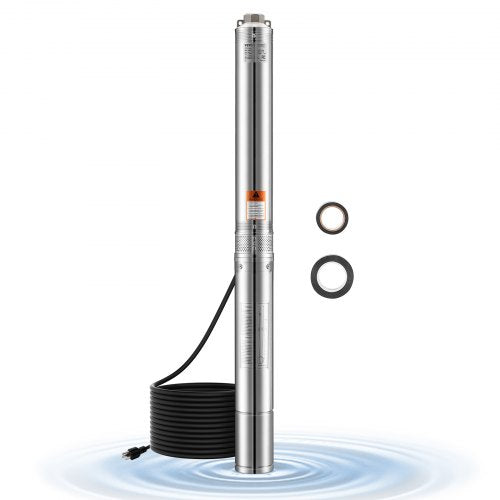 Deep Well Submersible Pump, 2 HP Output Power, 115V, 31.7 GPM Flow 450 ft Head, with 9.84 ft Cord, Stainless Steel Water Pump, for Industrial, Irrigation, and Home Use, IP68 Waterproof Grade