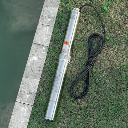 Deep Well Submersible Pump, 2 HP Output Power, 115V, 31.7 GPM Flow 450 ft Head, with 9.84 ft Cord, Stainless Steel Water Pump, for Industrial, Irrigation, and Home Use, IP68 Waterproof Grade