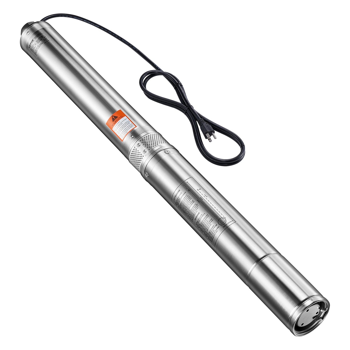 Deep Well Submersible Pump, 2 HP Output Power, 115V, 31.7 GPM Flow 450 ft Head, with 9.84 ft Cord, Stainless Steel Water Pump, for Industrial, Irrigation, and Home Use, IP68 Waterproof Grade