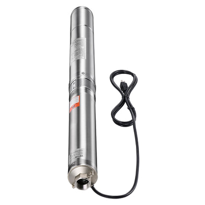 Deep Well Submersible Pump, 2 HP Output Power, 115V, 31.7 GPM Flow 450 ft Head, with 9.84 ft Cord, Stainless Steel Water Pump, for Industrial, Irrigation, and Home Use, IP68 Waterproof Grade