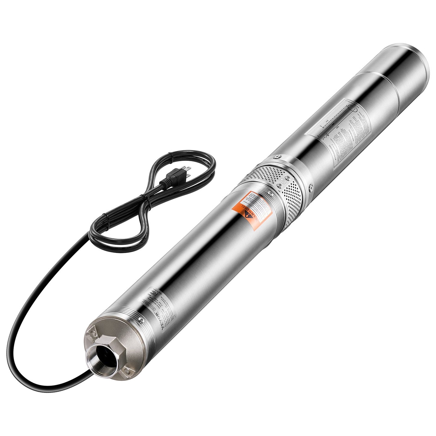 Deep Well Submersible Pump, 2 HP Output Power, 115V, 31.7 GPM Flow 450 ft Head, with 9.84 ft Cord, Stainless Steel Water Pump, for Industrial, Irrigation, and Home Use, IP68 Waterproof Grade