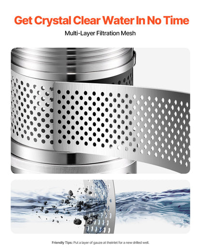 550W Submersible Deep Well Pump Stainless Steel Water Pump 174ft 100L/min