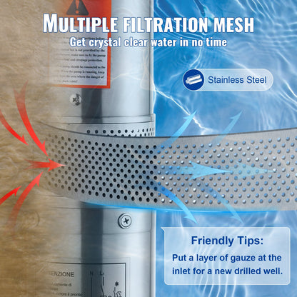 Submersible pump with deep well in stainless steel Water pump 1100W 7.1 m³/h 105 m