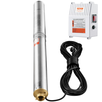 Submersible deep well pump 1500W Power 9.8 m³/h Max flow 108m Max head stainless steel water pump IP68 Waterproof with external control box for industry, farmland or home use