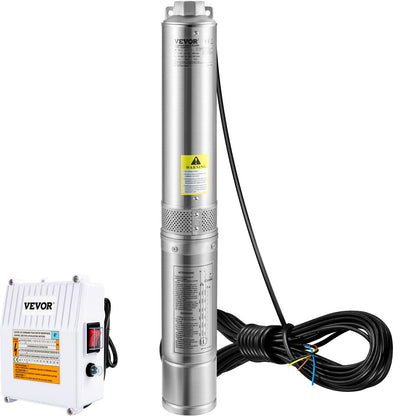 Deep Well Submersible Pump, 2HP 230V/60Hz, 37GPM 427 ft Head, with 33 ft Cord & External Control Box, 4 inch Stainless Steel Water Pumps for Industrial, Irrigation and Home Use, IP68 Waterproof
