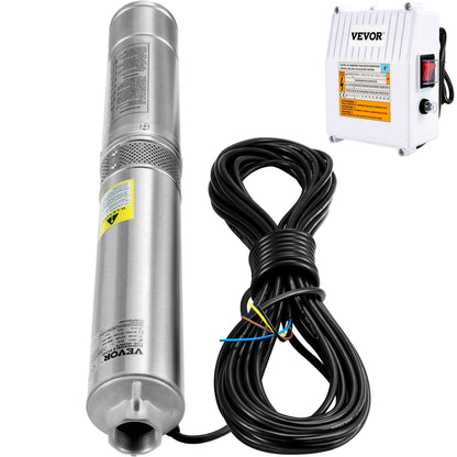 Deep Well Submersible Pump, 2HP 230V/60Hz, 37GPM 427 ft Head, with 33 ft Cord & External Control Box, 4 inch Stainless Steel Water Pumps for Industrial, Irrigation and Home Use, IP68 Waterproof