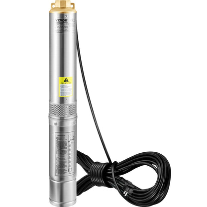 Deep Well Submersible Pump, 750W 230V/50Hz, 100L/min 66 m Head Sand Resistant &lt;5%, 20 m Power Cable, 7.6 cm Stainless Steel Water Pumps for Industry, Irrigation and Home Use, IP68 Waterproof