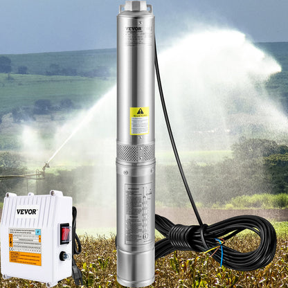 Deep Well Submersible Pump, 1.5HP 115V/60Hz, 37gpm 276ft Head, with 33ft Cord & External Control Box, 4" Stainless Steel Water Pump for Industrial, Irrigation and Home Use, IP68 Waterproof