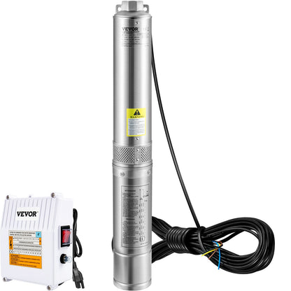 Deep Well Submersible Pump, 1.5HP 115V/60Hz, 37gpm 276ft Head, with 33ft Cord & External Control Box, 4" Stainless Steel Water Pump for Industrial, Irrigation and Home Use, IP68 Waterproof