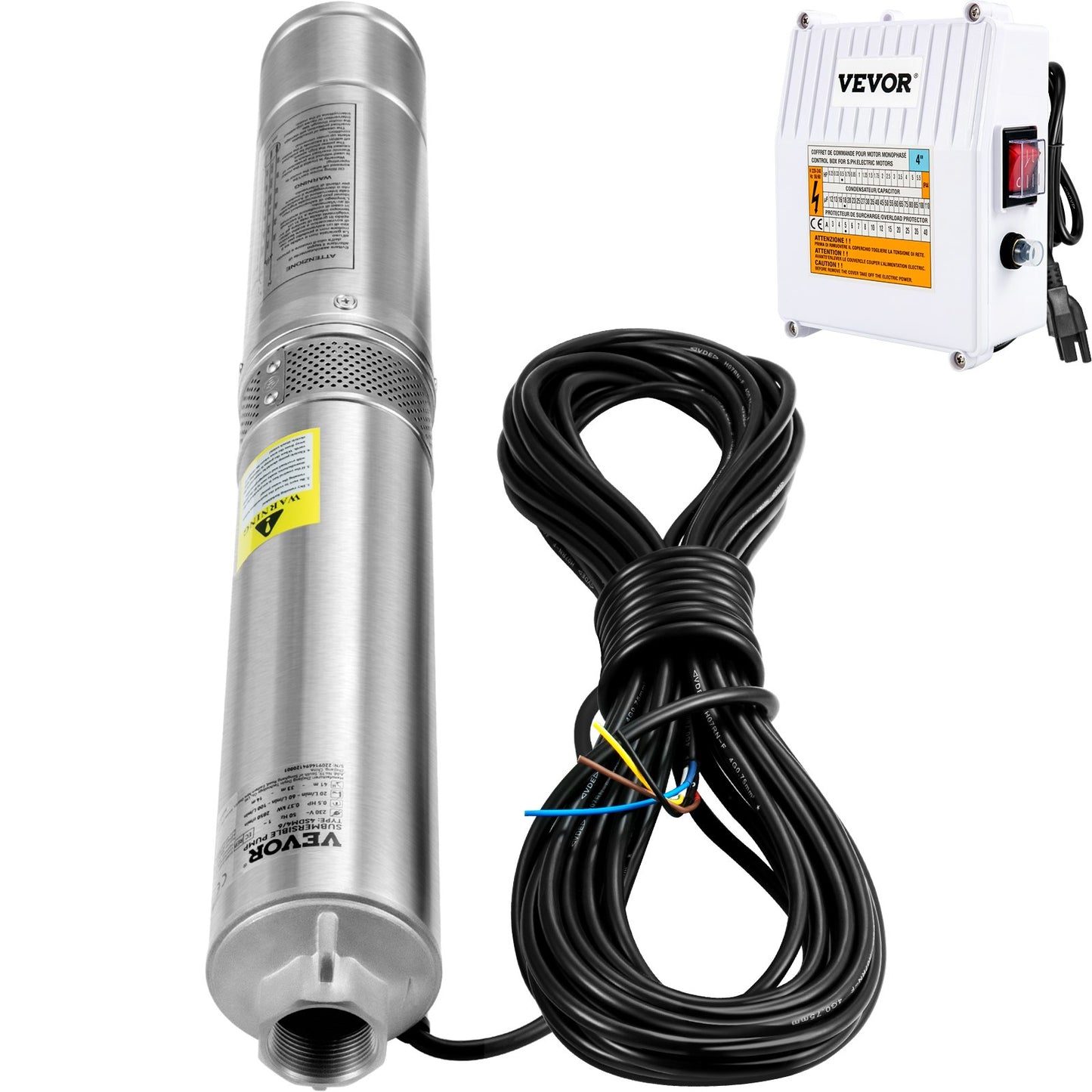 Deep Well Submersible Pump, 1.5HP 115V/60Hz, 37gpm 276ft Head, with 33ft Cord & External Control Box, 4" Stainless Steel Water Pump for Industrial, Irrigation and Home Use, IP68 Waterproof