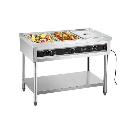 3-Pan Commercial Food Warmer, Electric Steam Table with Independent Temperature Control, 450W x 3 Stainless Steel Buffet Catering Food Warmer with Undershelf, for Restaurant Party