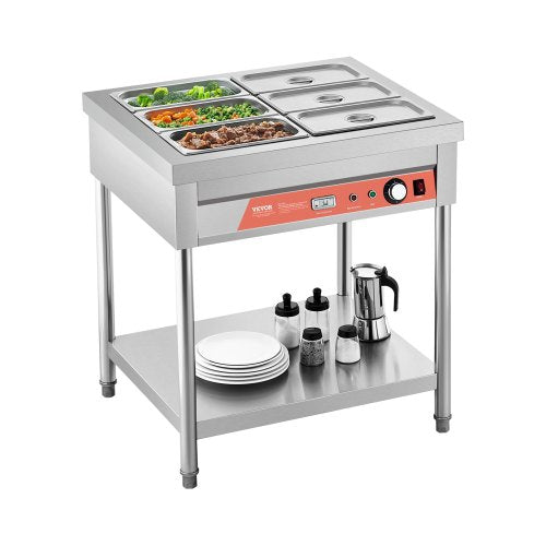 6-Pan Commercial Food Warmer, 6 x 1/3 Pans Electric Steam Table, 1500W Professional Buffet Catering Food Warmer with Undershelf, Stainless Steel Server for Restaurant Party Hotel