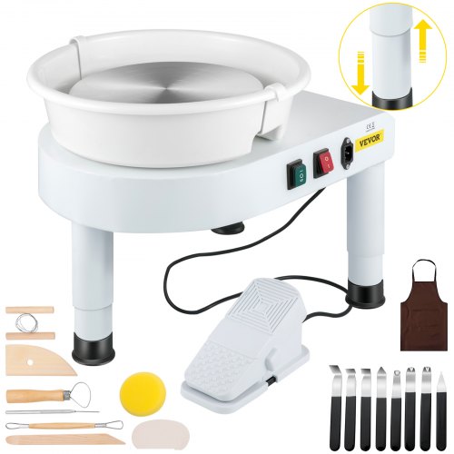 Pottery Wheel, 11in Ceramic Wheel Forming Machine, 0-300RPM Speed Manual Adjustable 0-7.8in Lift Leg, Foot Pedal Detachable Basin, Sculpting Tool Accessory Kit for Work Art Craft DIY
