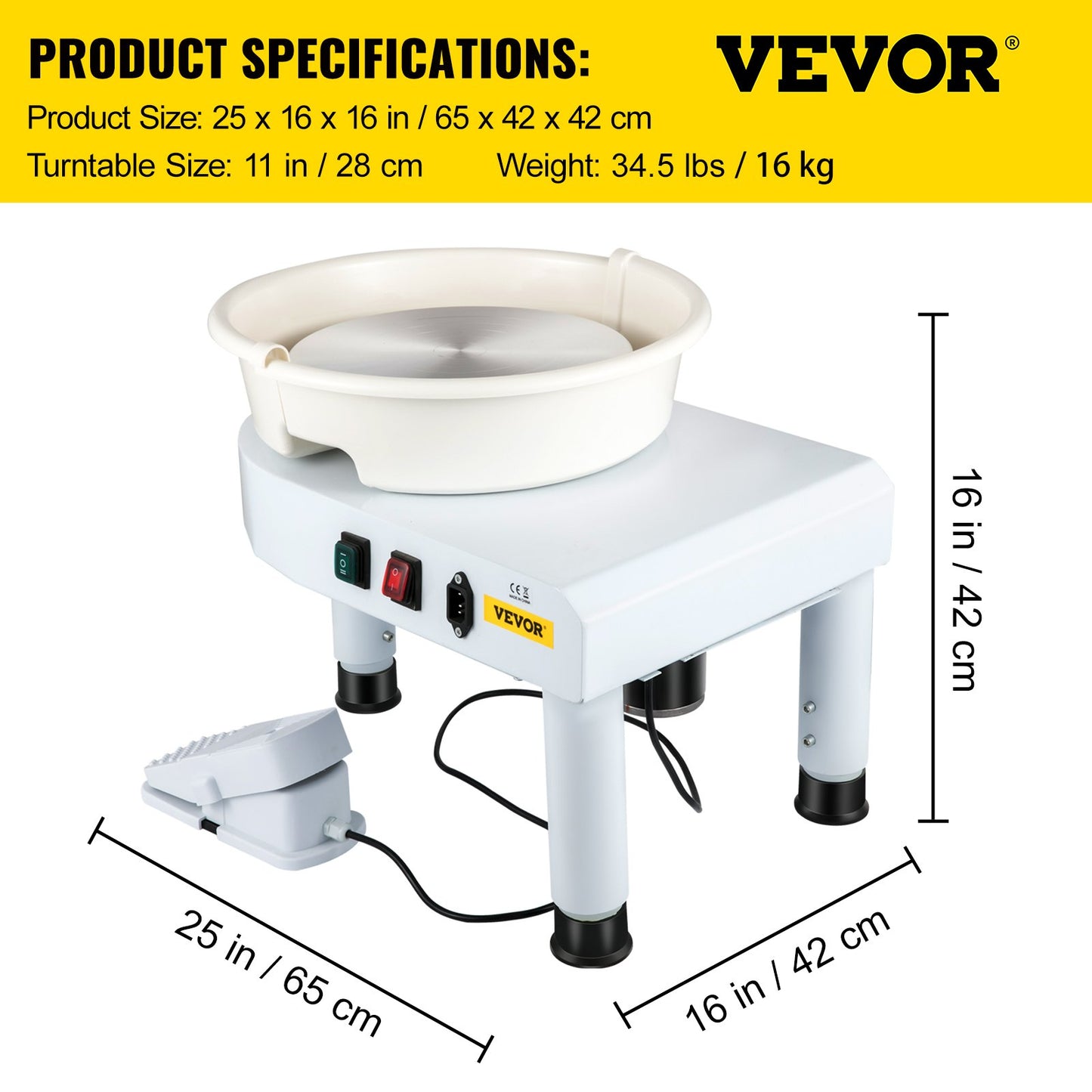 Pottery Wheel, 11in Ceramic Wheel Forming Machine, 0-300RPM Speed Manual Adjustable 0-7.8in Lift Leg, Foot Pedal Detachable Basin, Sculpting Tool Accessory Kit for Work Art Craft DIY
