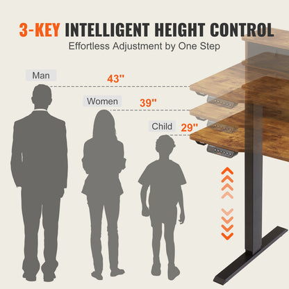 Höjdjusterbart skrivbord, 47,2" x 23,6" Elektrisk Dual Monitor Riser-arbetsstation, Helt skrivbordsbräda sitta att stå, 3-knappslägen Robust dubbel metallram, 180 LBS kapacitet för dator hem och kontor