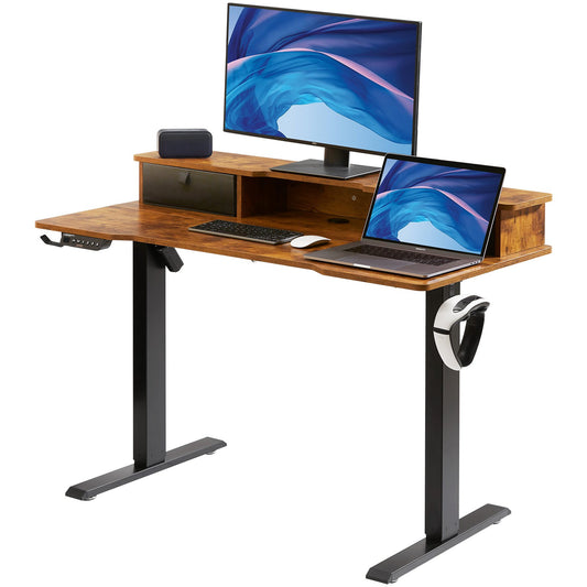 Höjdjusterbart skrivbord, 47,2" x 23,6" Elektrisk Dual Monitor Riser-arbetsstation, Helt skrivbordsbräda sitta att stå, 3-knappslägen Robust dubbel metallram, 180 LBS kapacitet för dator hem och kontor