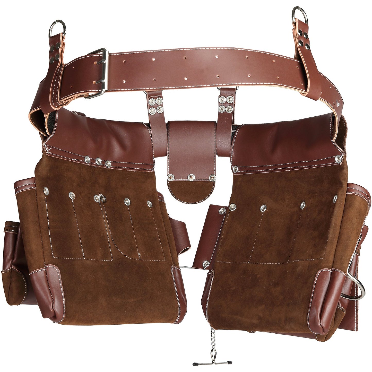 Verktygsbälte, 22 fickor, Juster från 29 tum till 54 tum, Premium PU Heavy Duty verktygsväska, löstagbar verktygsväska för elektriker, snickare, hantverkare, träarbetare, konstruktion, ramverk, brun