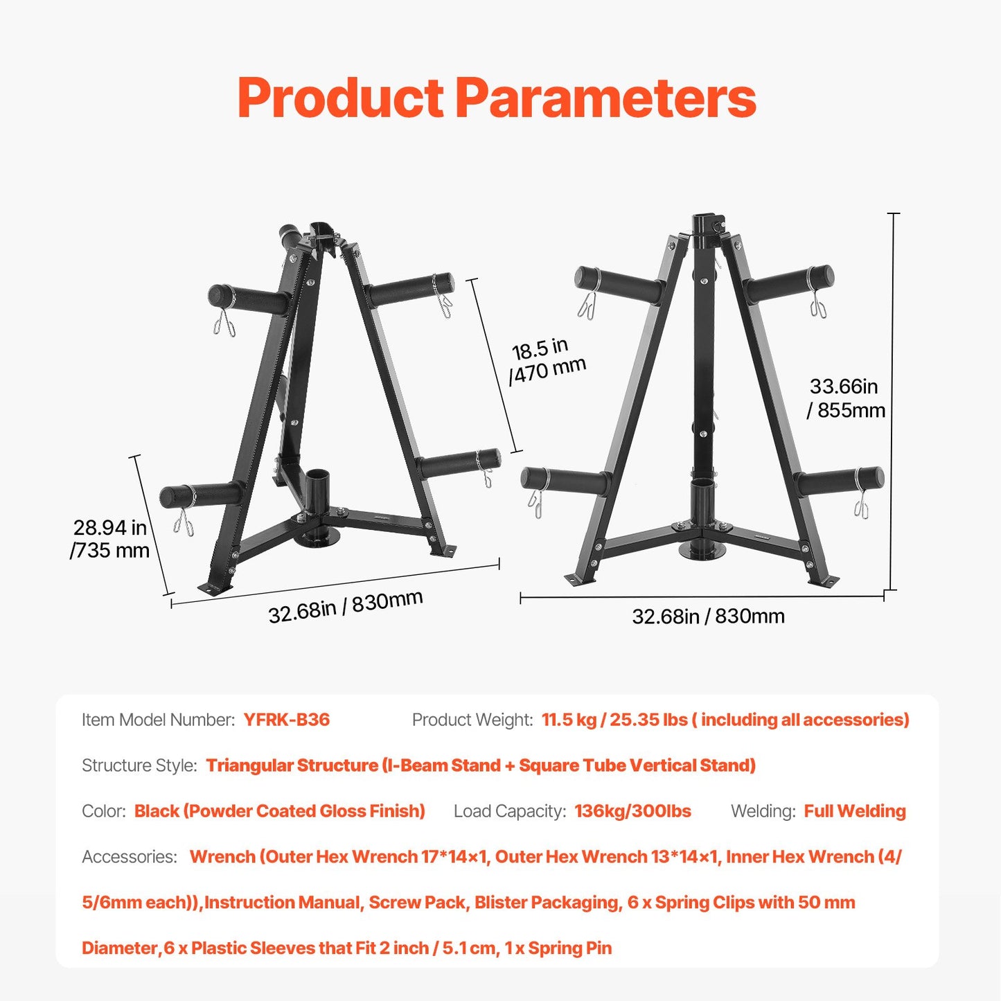 Weight Plate Rack, Weight Plate Tree for 2-Inch Weight Plates, Standard Weight Plate Tree, 300 lbs Load Capacity Weight Storage Holder, Home Gym Barbell Rack Storage Stand, Black