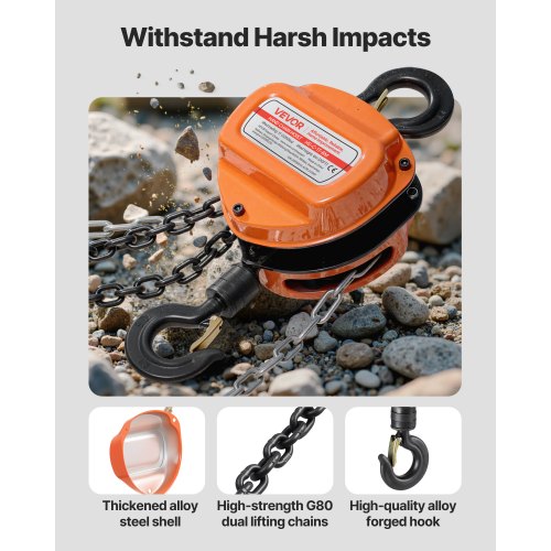 handtelfer, 1 ton kapacitet, manuell kedjeblock med uppgradering G80 galvaniserad kedja, 6 m lyfthöjd, kraftig remskivetelfer för garage, lager, fordonsmaskiner, orange |  EU