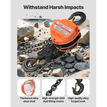 handtelfer, 2 tons kapacitet, manuell kedjeblock med uppgradering G80 galvaniserad kedja, 3 m lyfthöjd, kraftig remskivetelfer för garage, lager, fordonsmaskiner, orange |  EU
