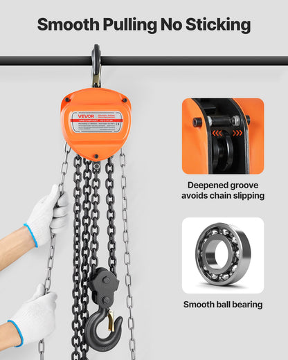 Hand Chain Hoist, 3 Ton 6600 lbs Capacity, Manual Chain Block with Upgrade G80 Galvanized Chain, 10 ft Lifting Height, Heavy Duty Pulley Hoist for Garage Warehouse Automotive Machinery, Orange
