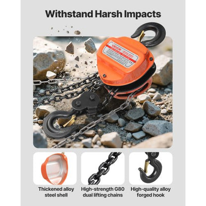handtelfer, 3 tons kapacitet, manuell kedjeblock med uppgradering G80 galvaniserad kedja, 6 m lyfthöjd, kraftig remskivetelfer för garage, lager, fordonsmaskiner, orange |  EU