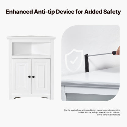 Eckschrank mit 2 Holztüren und verstellbaren Regalen, 81,3 cm, Weiß