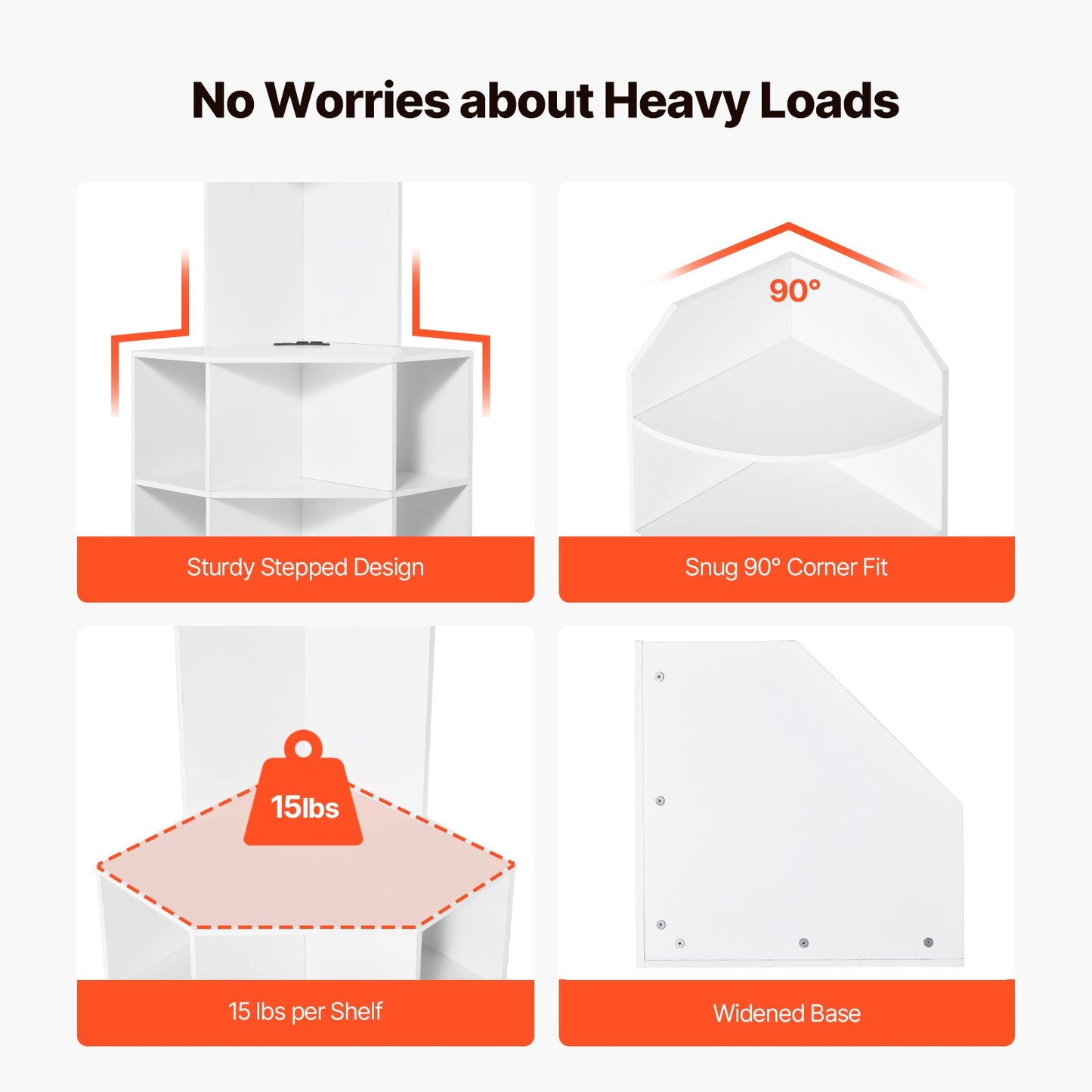 64" Tall Corner Storage Cabinet, 6 Tiers Wooden Storage Cabinet with USB Ports and Outlets & Adjustable Shelves, Freestanding Corner Cabinet for Living Room, Kitchen, Laundry Room, White