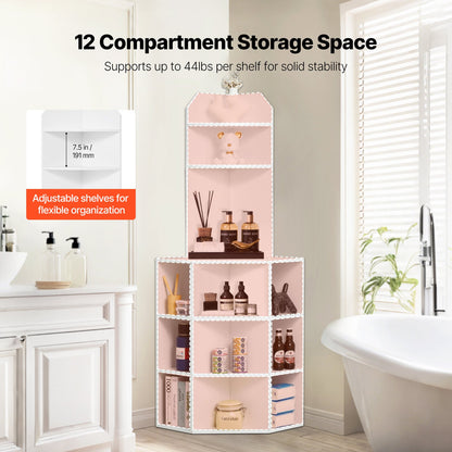 64" Corner Storage Cabinet with Charging Station Adjustable Shelves White