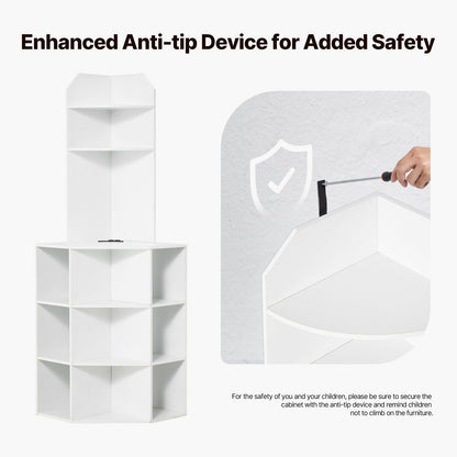 64" Corner Storage Cabinet with Charging Station Adjustable Shelves White