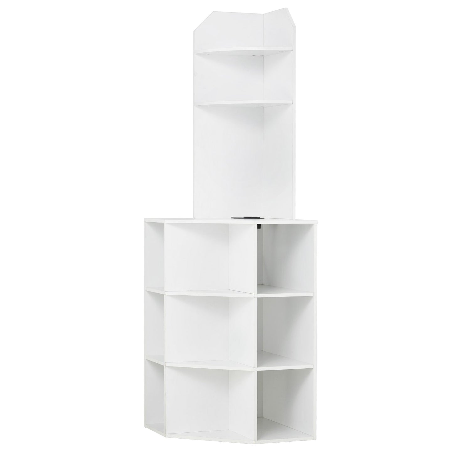 64" Corner Storage Cabinet with Charging Station Adjustable Shelves White