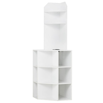 64" Corner Storage Cabinet with Charging Station Adjustable Shelves White